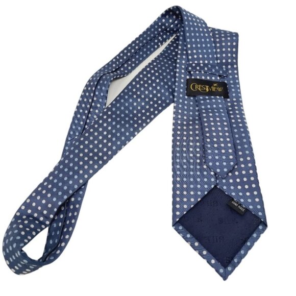 Crestview | Blue/White Polka Dot Silk Handmade Tie - Picture 11 of 11